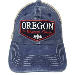 Salt Creek Oregon Beaver State Trucker Hat Blue Beige Snapback OS Embroidered